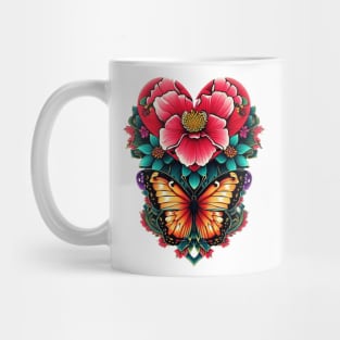 Butterfly Rose Heart Tattoo Mug